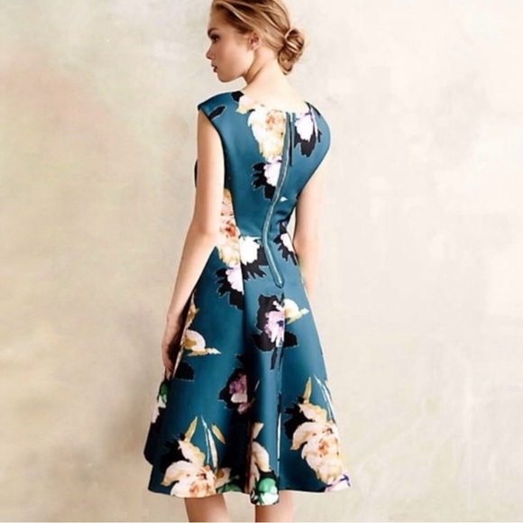 Anthropologie Baikal Dress By Moulinette Souers Size 2 Floral Teal Fit & Flare - Picture 2 of 16